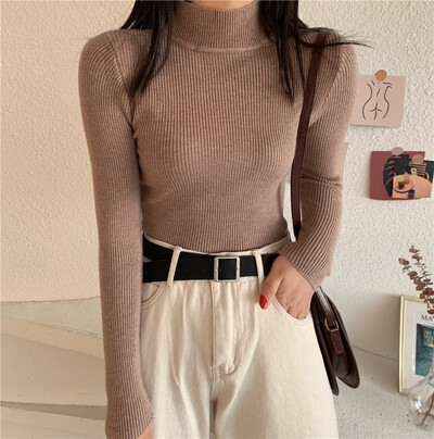 Sügistalvine naiste pikkade varrukatega kilpkaelus elastsus vabaaja kampsunid sviitrid kontoris pullover Korea naiste topsärgid