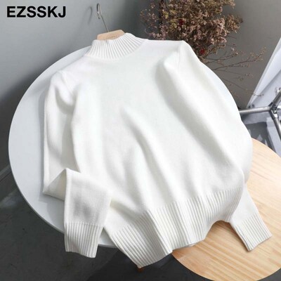 Koreai stílusú pulóver, női pulóver, alkalmi fél garbó, hosszú ujjú, kötött pulóver, női pulóver, tömör alap pulóver