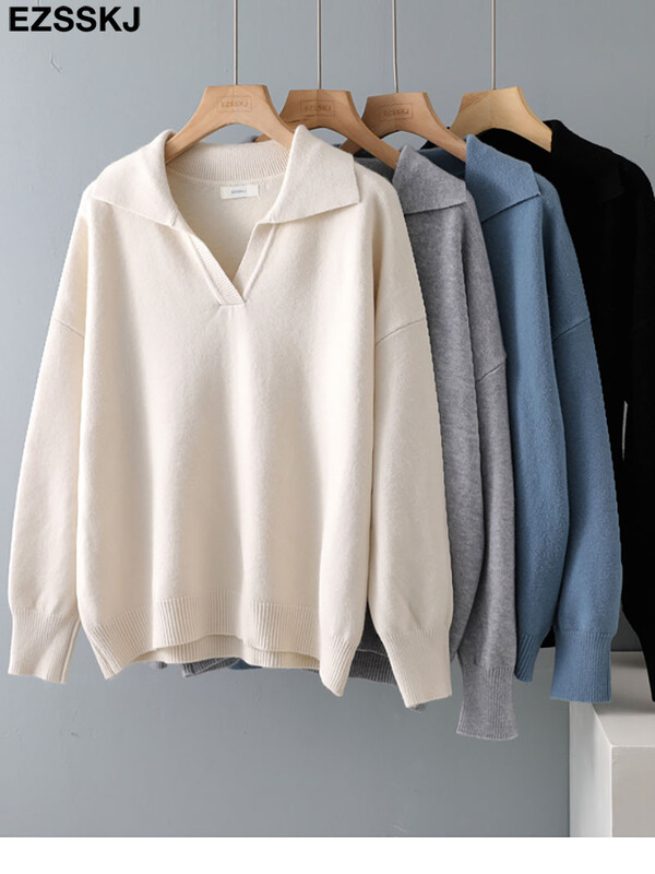 guler polo, toamnă, iarnă, pulover, pulover, pentru femei, 2022, largi, gros, din cașmir, pulover pentru femei, pulover supradimensionat