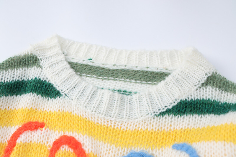 2024 Jesen Zima Ženski dugini džemperi Modni ženski pulover okruglog izreza Labavi izdubljeni pulover Ležerni pleteni džemper