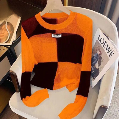 Ženska pletena majica s blokirajućim bojama, novi stil, izdubljena niša s dugim rukavima, donji sloj, jedinstvena zimska