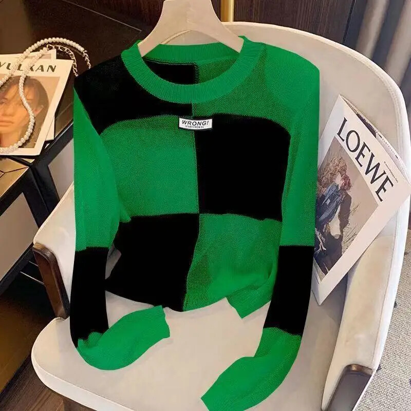 Ženska pletena majica s blokirajućim bojama, novi stil, izdubljena niša s dugim rukavima, donji sloj, jedinstvena zimska