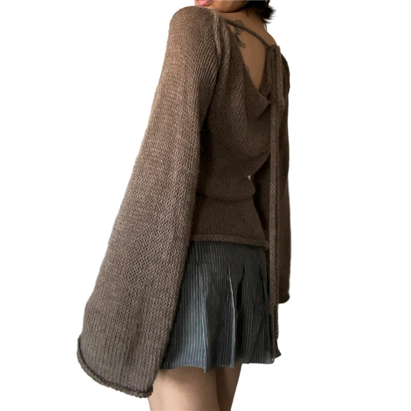 Xingqing y2k Pulóverek Női Grunge Ruhák Egyszínű vállról Hosszú ujjú Pulóver Kötött felsők 2000-es évek Ruházat Utcai ruházat