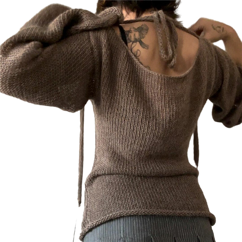 Xingqing y2k Pulóverek Női Grunge Ruhák Egyszínű vállról Hosszú ujjú Pulóver Kötött felsők 2000-es évek Ruházat Utcai ruházat