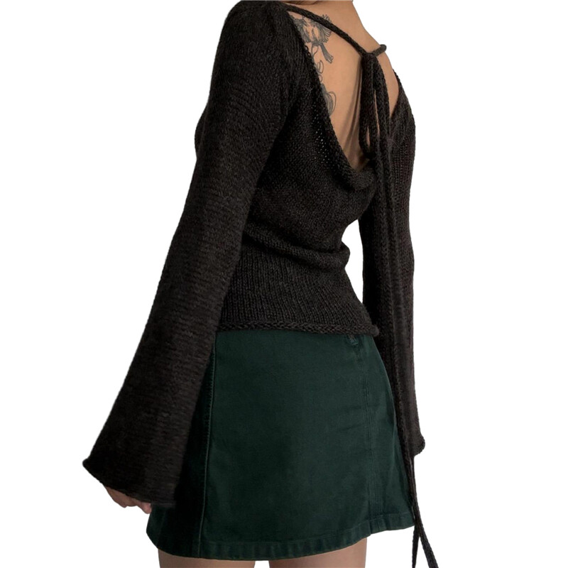 Xingqing y2k Pulóverek Női Grunge Ruhák Egyszínű vállról Hosszú ujjú Pulóver Kötött felsők 2000-es évek Ruházat Utcai ruházat