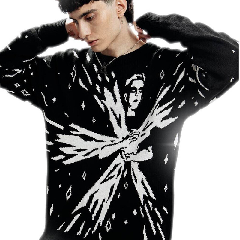 Πλεκτό πουλόβερ Hip Hop Streetwear Ανδρικά Γυναικεία γοτθικό vintage μοτίβο Top Goth Πουλόβερ υπερμεγέθη πουλόβερ Χειμερινό πουλόβερ Harajuku