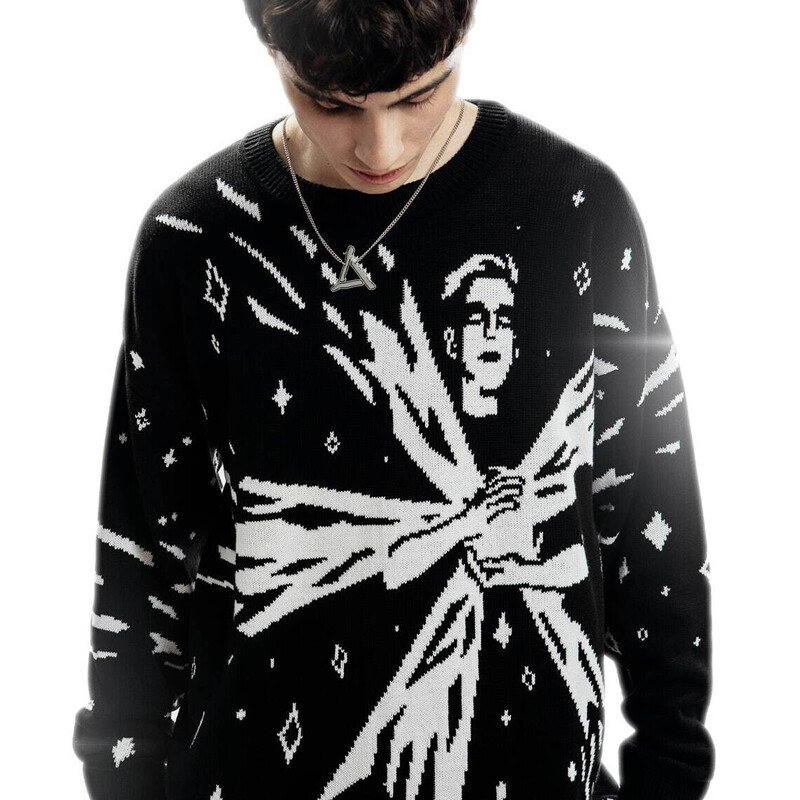 Πλεκτό πουλόβερ Hip Hop Streetwear Ανδρικά Γυναικεία γοτθικό vintage μοτίβο Top Goth Πουλόβερ υπερμεγέθη πουλόβερ Χειμερινό πουλόβερ Harajuku
