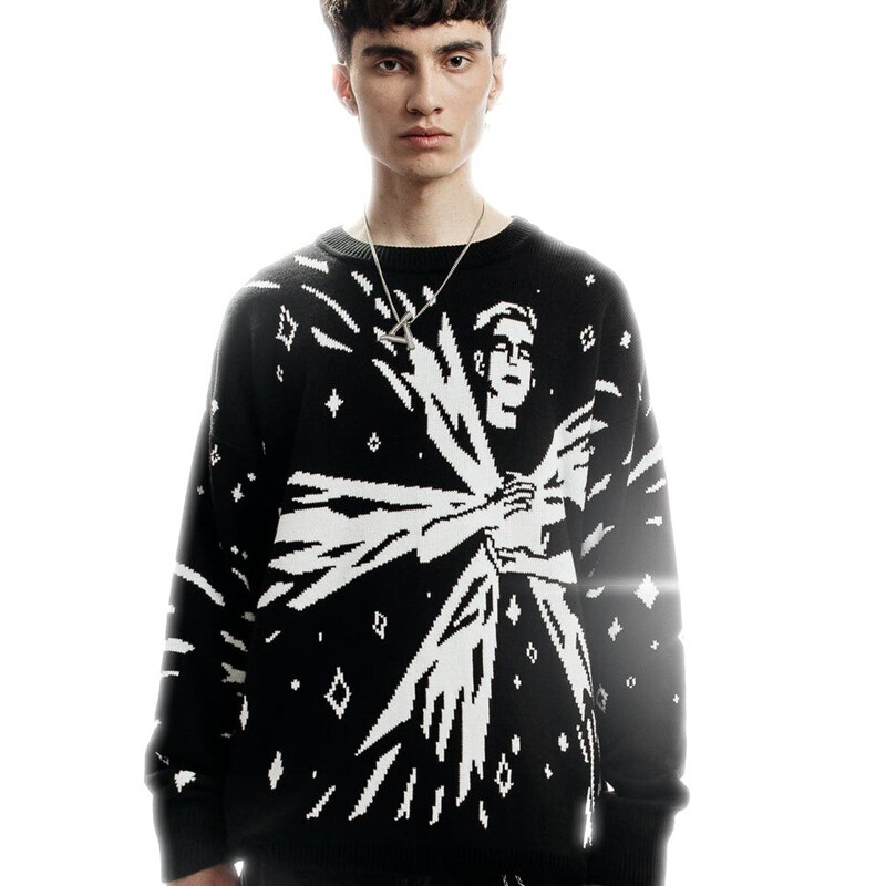 Πλεκτό πουλόβερ Hip Hop Streetwear Ανδρικά Γυναικεία γοτθικό vintage μοτίβο Top Goth Πουλόβερ υπερμεγέθη πουλόβερ Χειμερινό πουλόβερ Harajuku