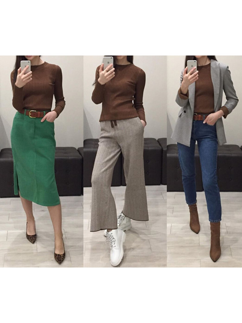 Női pulóver pulóver Basic nyakú bordás felsők tömör kötött pulóver hüvelykujj lyukkal