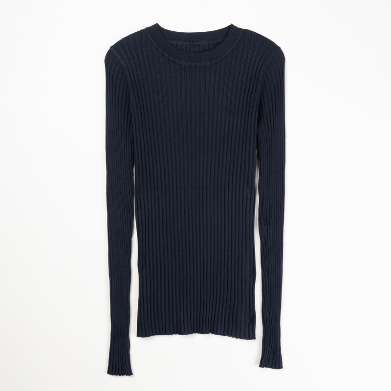 Női pulóver pulóver Basic nyakú bordás felsők tömör kötött pulóver hüvelykujj lyukkal