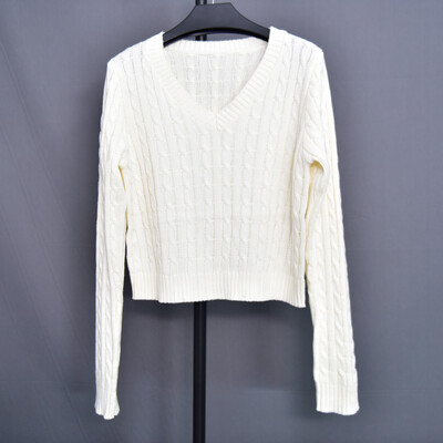 Pulover Brandy Mandy Ženski gornji jesenski ležerni džemperi s V izrezom, pleteni pulover s dugim rukavima za djevojčice, tamnoplavi ženski kratki pulover