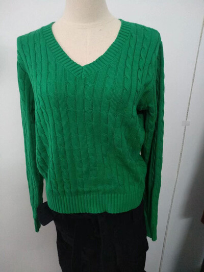 Pulover Brandy Mandy Ženski gornji jesenski ležerni džemperi s V izrezom, pleteni pulover s dugim rukavima za djevojčice, tamnoplavi ženski kratki pulover