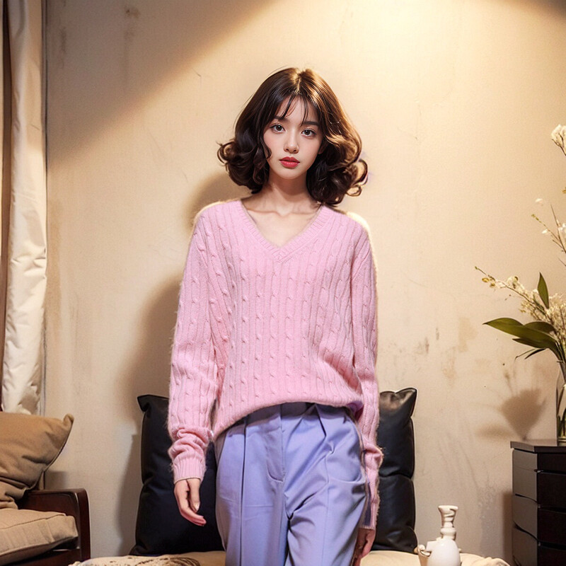 Pulover Brandy Mandy Ženski gornji jesenski ležerni džemperi s V izrezom, pleteni pulover s dugim rukavima za djevojčice, tamnoplavi ženski kratki pulover