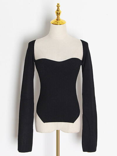 TWOTWINSTYLE Pulover de damă tricotat cu despărțire laterală alb, cu guler pătrat, cu mânecă lungă, pentru femei, la modă de toamnă, haine noi 2022