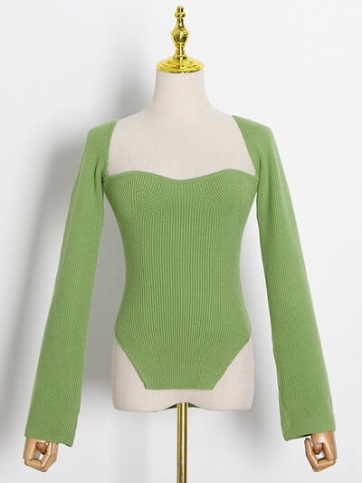 TWOTWINSTYLE Pulover de damă tricotat cu despărțire laterală alb, cu guler pătrat, cu mânecă lungă, pentru femei, la modă de toamnă, haine noi 2022