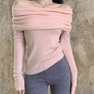 EVNISI Γυναικείο πλεκτό Slash Slim πουλόβερ Μασίφ πουλόβερ γραφείου Off Shoulder Μακρυμάνικο πουλόβερ για Γυναικεία Φθινόπωρο Χειμώνας 2023