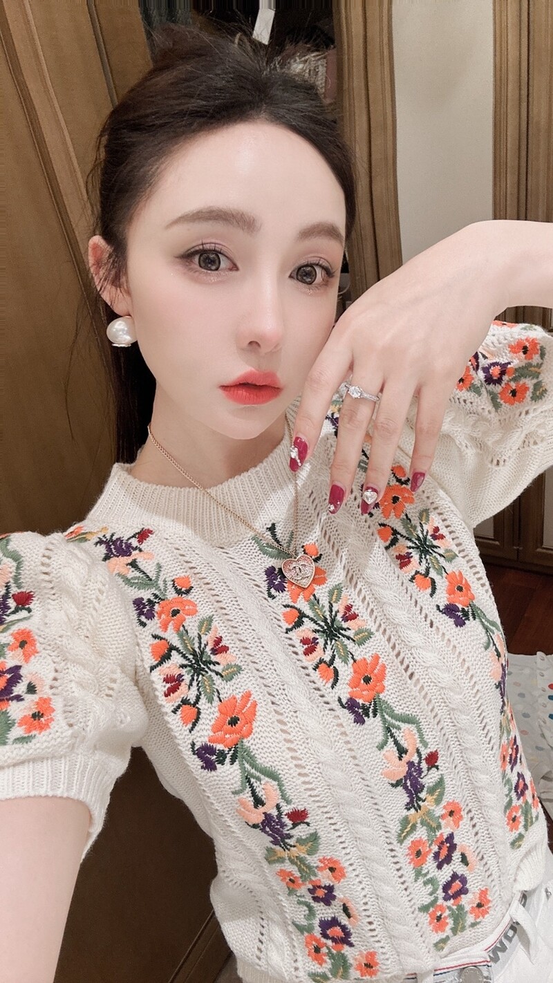 Vintage Κομψό κεντημένο πλεκτό πουλόβερ Γυναικεία μπλουζάκια καλοκαιρινά φουσκωτά μανίκια με λαιμόκοψη Πουλόβερ Κομψά μοδάτα κομψά πλεκτά