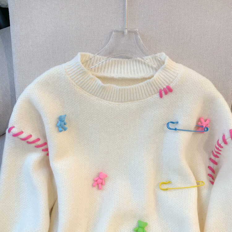 Stilīgs korejiešu Kawaii džemperis sievietēm rudens ziemas, garām piedurknēm ar O veida kakla izgriezumu, brīvi topi Pulovers, ikdienas modes sieviešu elegants džemperis 2022