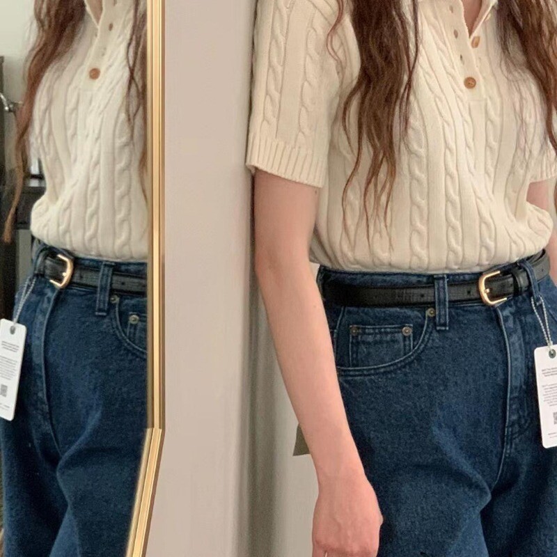 Deeptown Basic Ženski pulover kratkih rukava Kintwear Uski ljetni puloveri Korejske mode Kintted majice Old Money Ležerni džemper