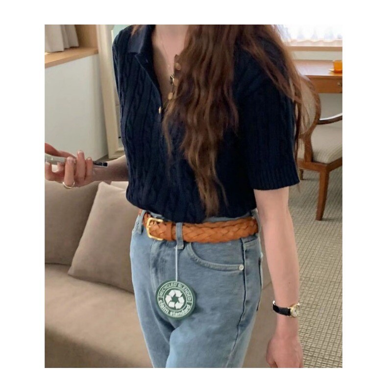 Deeptown Basic Ženski pulover kratkih rukava Kintwear Uski ljetni puloveri Korejske mode Kintted majice Old Money Ležerni džemper