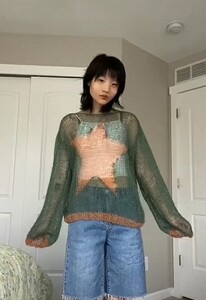Pulovere supradimensionate din tricot scobit femei Grunge Harajuku Streetwear lejer cu mânecă lungă cu gât rotund Pulover Topuri Pulovere casual