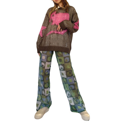 Pulovere supradimensionate din tricot scobit femei Grunge Harajuku Streetwear lejer cu mânecă lungă cu gât rotund Pulover Topuri Pulovere casual