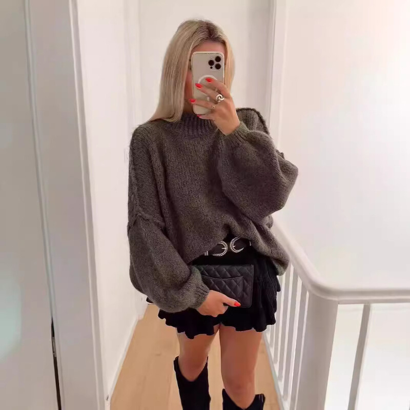 OMCHION Roupas Feminina 2024, novi korejski pleteni top, ležerni jednobojni preveliki džemper, ženska zimska odjeća, ružni džemper