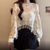 Tauriņš, tamborēts sieviešu tops, pludmales pārklājums ar bārkstīm ar sikspārņu piedurknēm, atvērts adīts Crop pončo džemperis, džemperis, atvaļinājuma Boho apģērbs