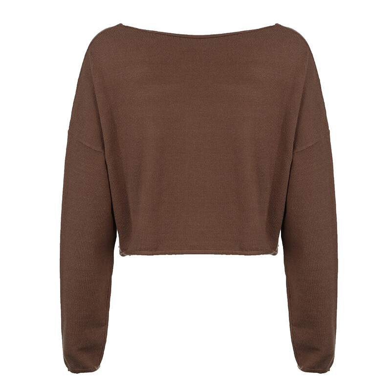 HEYounGIRL Ikdienas brīvs džemperis Sieviešu ielas apģērbs Vintage brūns ar garām piedurknēm Crop Top Fashion Y2K rudens trikotāžas puloveri Basic