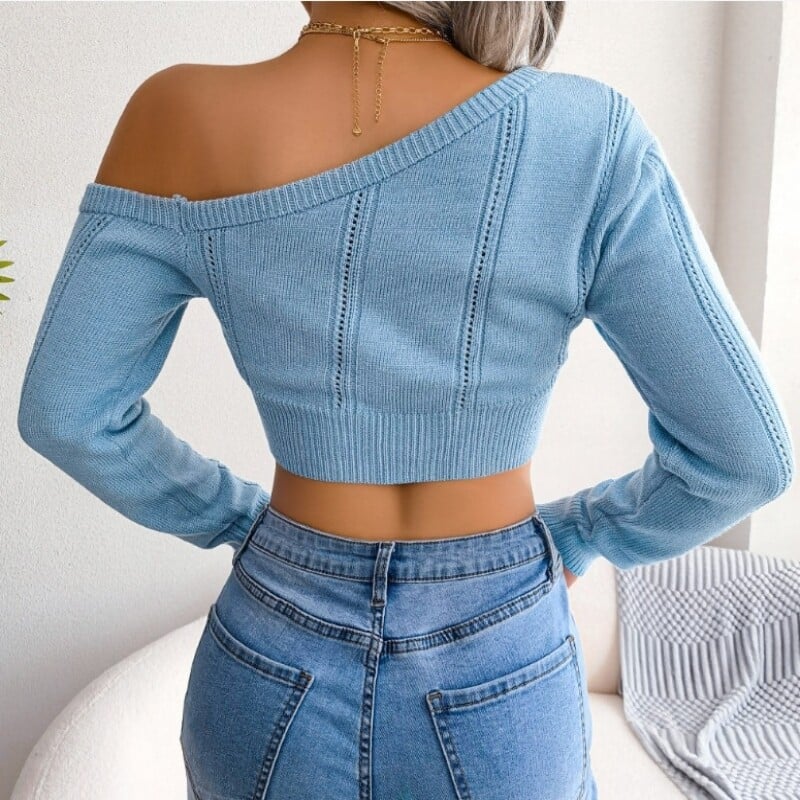 2024. aasta kevad/suvi, uus õlgadeta pikkade varrukatega õõnsate pikkade varrukatega kampsun, moodne seksikas lühike kärbitud kampsun