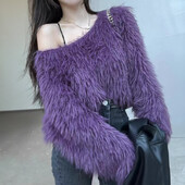 Pulover din tricot fuzzy Femei cu mânecă lungă Pulover crop periat simplu Pulover Femei Adolescent Toamna Iarnă Tinuta de bază