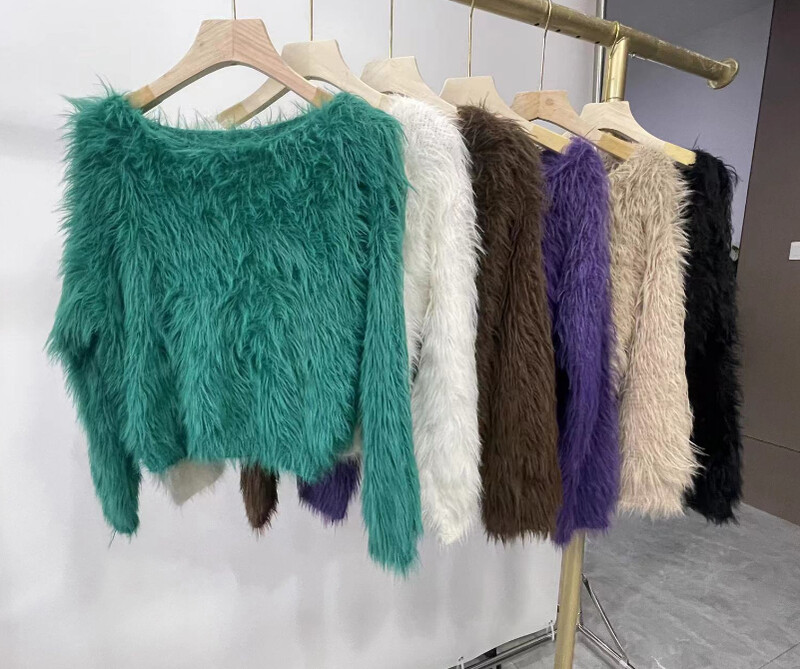 Pulover din tricot fuzzy Femei cu mânecă lungă Pulover crop periat simplu Pulover Femei Adolescent Toamna Iarnă Tinuta de bază