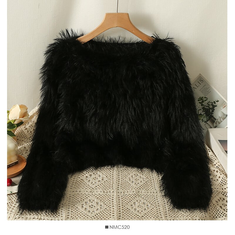 Pulover din tricot fuzzy Femei cu mânecă lungă Pulover crop periat simplu Pulover Femei Adolescent Toamna Iarnă Tinuta de bază