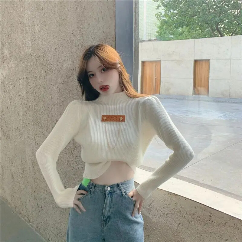 Ošišani, atraktivni kratki ženski pulover s dolčevitom korejskom modom, jeftini top stil Sueters De Mujer pleteni džemperi za žene