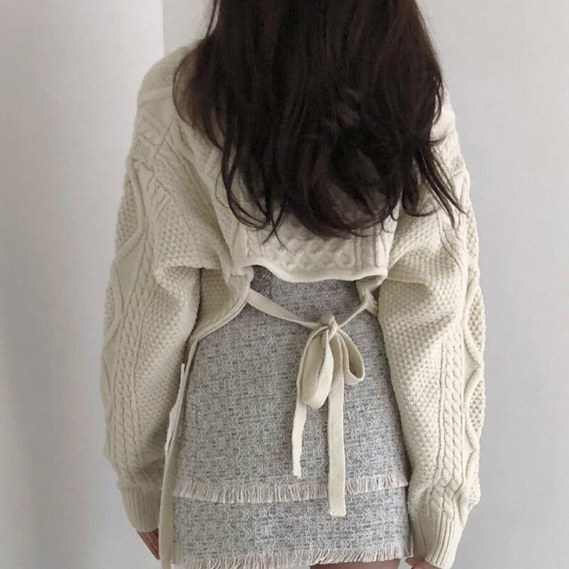 HELIAR Γυναικείο πουλόβερ με ραβδώσεις Πλάτη με κορδόνι με λαιμόκοψη μασίφ πουλόβερ Casual πλεκτό επίδεσμο κομμένο πουλόβερ για γυναίκες 2024 Φθινόπωρο Χειμώνας