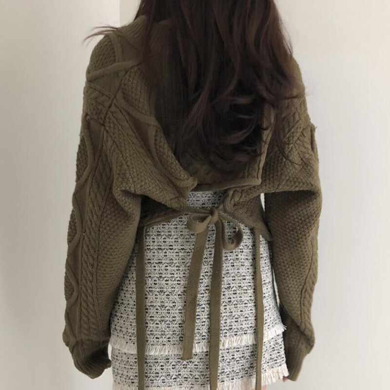 HELIAR Γυναικείο πουλόβερ με ραβδώσεις Πλάτη με κορδόνι με λαιμόκοψη μασίφ πουλόβερ Casual πλεκτό επίδεσμο κομμένο πουλόβερ για γυναίκες 2024 Φθινόπωρο Χειμώνας