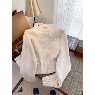 Aoaiiys apkarpytas megztinis Moteriškas megztinis Prabangus Blizgus Elegantiškas megztiniai ilgomis rankovėmis Korėjos rudens žiemos mados moteriški megztiniai