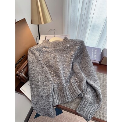 Aoaiiys apkarpytas megztinis Moteriškas megztinis Prabangus Blizgus Elegantiškas megztiniai ilgomis rankovėmis Korėjos rudens žiemos mados moteriški megztiniai