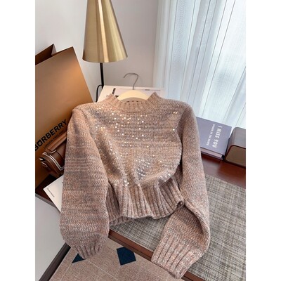 Aoaiiys apkarpytas megztinis Moteriškas megztinis Prabangus Blizgus Elegantiškas megztiniai ilgomis rankovėmis Korėjos rudens žiemos mados moteriški megztiniai