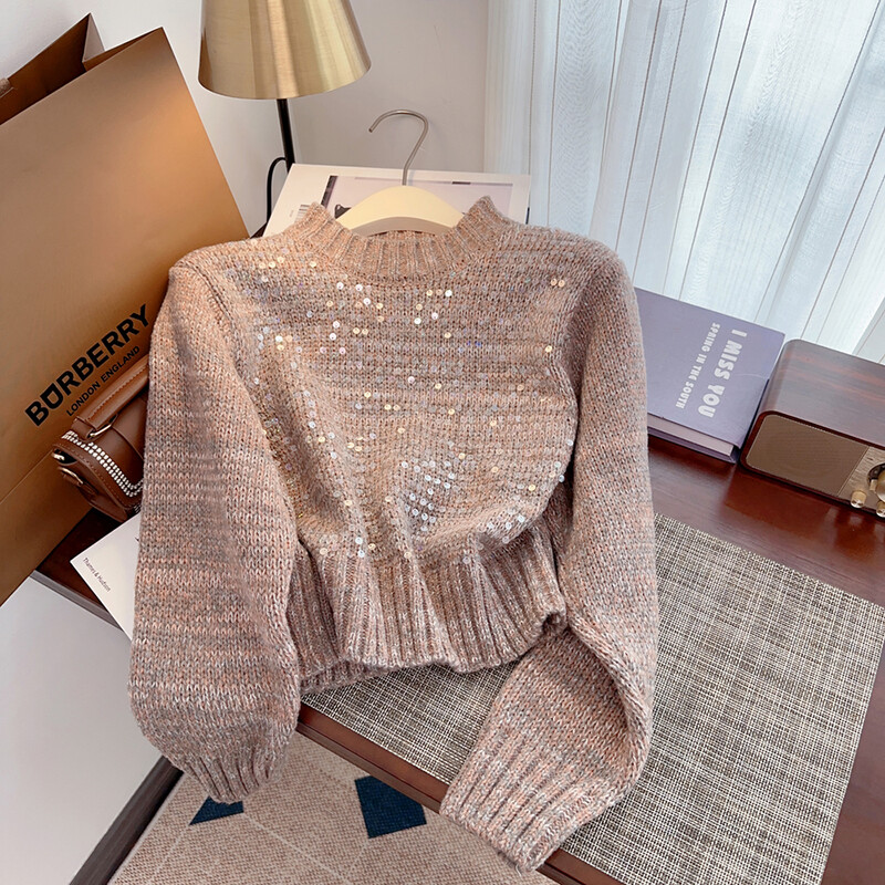 Aoaiiys apkarpytas megztinis Moteriškas megztinis Prabangus Blizgus Elegantiškas megztiniai ilgomis rankovėmis Korėjos rudens žiemos mados moteriški megztiniai