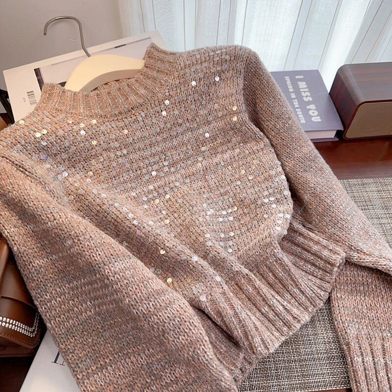 Aoaiiys apkarpytas megztinis Moteriškas megztinis Prabangus Blizgus Elegantiškas megztiniai ilgomis rankovėmis Korėjos rudens žiemos mados moteriški megztiniai