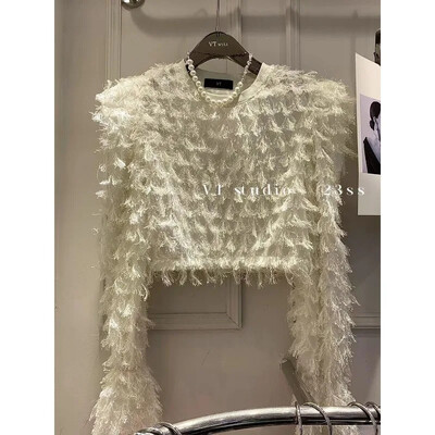 Blusas Mujer Ropa Graphic marškinėliai Puff Sleeve Crop Top Korėjos Pečių Pad Kutas Megztinis Y2k Drabužiai Džemperis Sueter