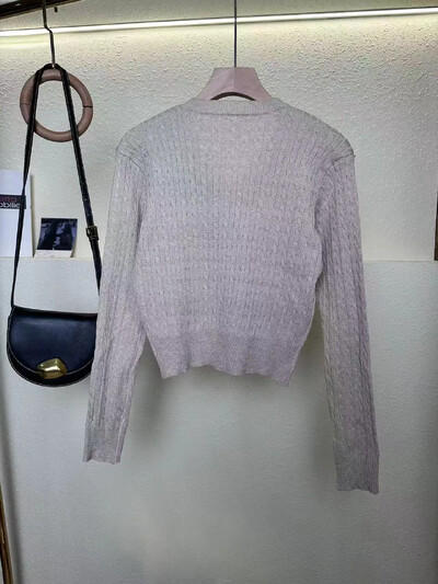 Rudens/ziemas Preppy stila izšūšanas kabelis, adīts V veida kakla izgriezums, slaidinošs apgriezts džemperis sievietēm, moderns, daudzpusīgs trikotāžas tops