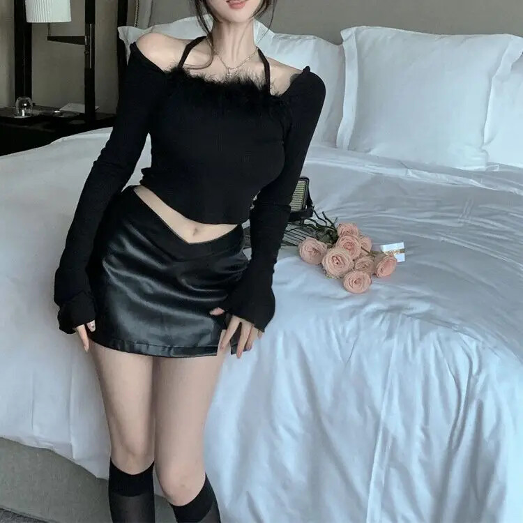 Pure Desire estētisks, adīts garās piedurknes augšdaļa, apgriezts, slaidinošs, seksīgs slāņa džemperis sievietēm rudens ziema