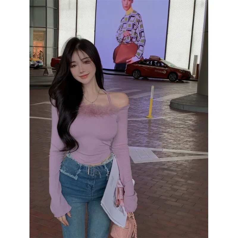 Pure Desire estētisks, adīts garās piedurknes augšdaļa, apgriezts, slaidinošs, seksīgs slāņa džemperis sievietēm rudens ziema