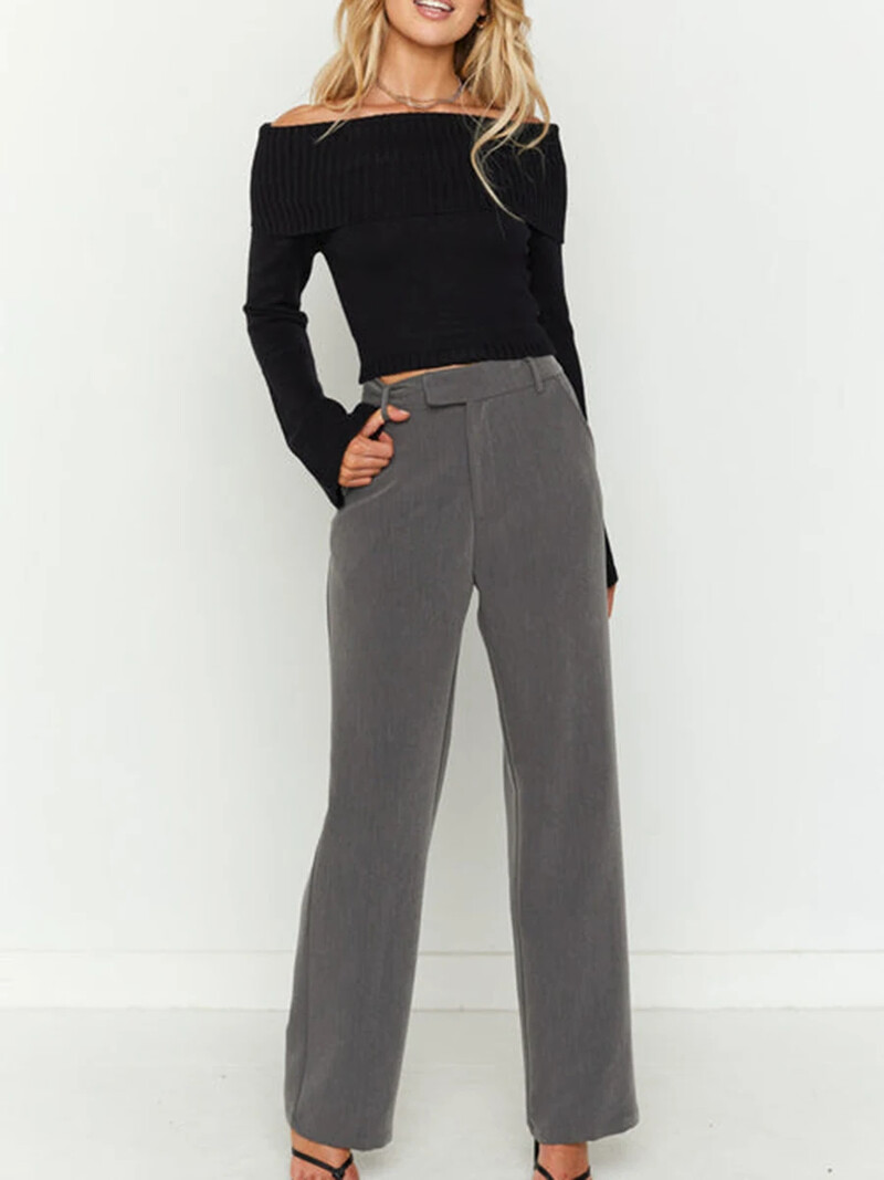 Topuri crop din tricot cu umăr dezactivat pentru femei, cu mânecă lungă Y2k, slim fit, tricouri strâmte, de culoare solidă, pulover casual Streetwear