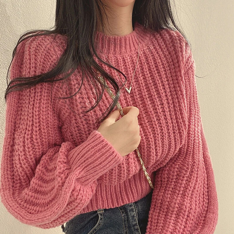 Vintage Harajuku női pulóver, bő, késői ujjú koreai őszi tél kötött vágott felsők puha meleg, elegáns, tömör pulóver