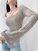 Jmprs Streetwear Vágott karcsú pulóverek női alkalmi szexi négyzet alakú kötött pulóverek őszi amerikai hosszú ujjú kiváló minőségű pulóverek