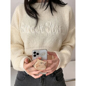 Paleo Leisure Jesen Novi dolazak Korejski vintage pulover s vezom u obliku slova visokog struka Skraćena pletena majica dugih rukava za žene