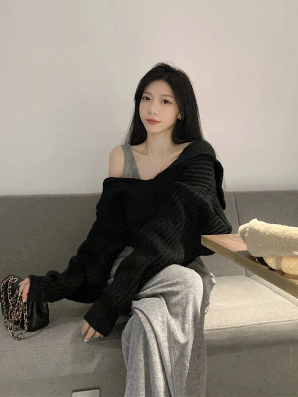 Y2k estetic Grunge pulover pentru femei cu umăr dezactivat, îmbrăcăminte de stradă, cu mânecă lungă, pulover, solid, casual, decupat, tricotat, pentru femeie